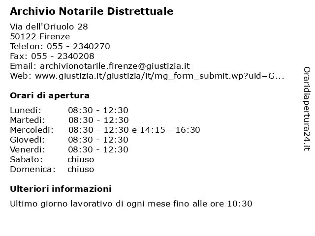 Orari di apertura Archivio Notarile Distrettuale Via dell